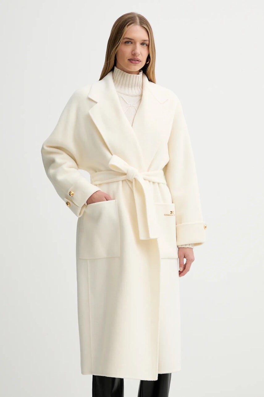 Vlnený kabát Elisabetta Franchi béžová farba, CP68D56E2