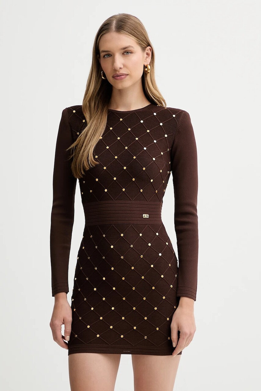 Šaty Elisabetta Franchi hnedá farba, mini, priliehavé, AM25S57E2