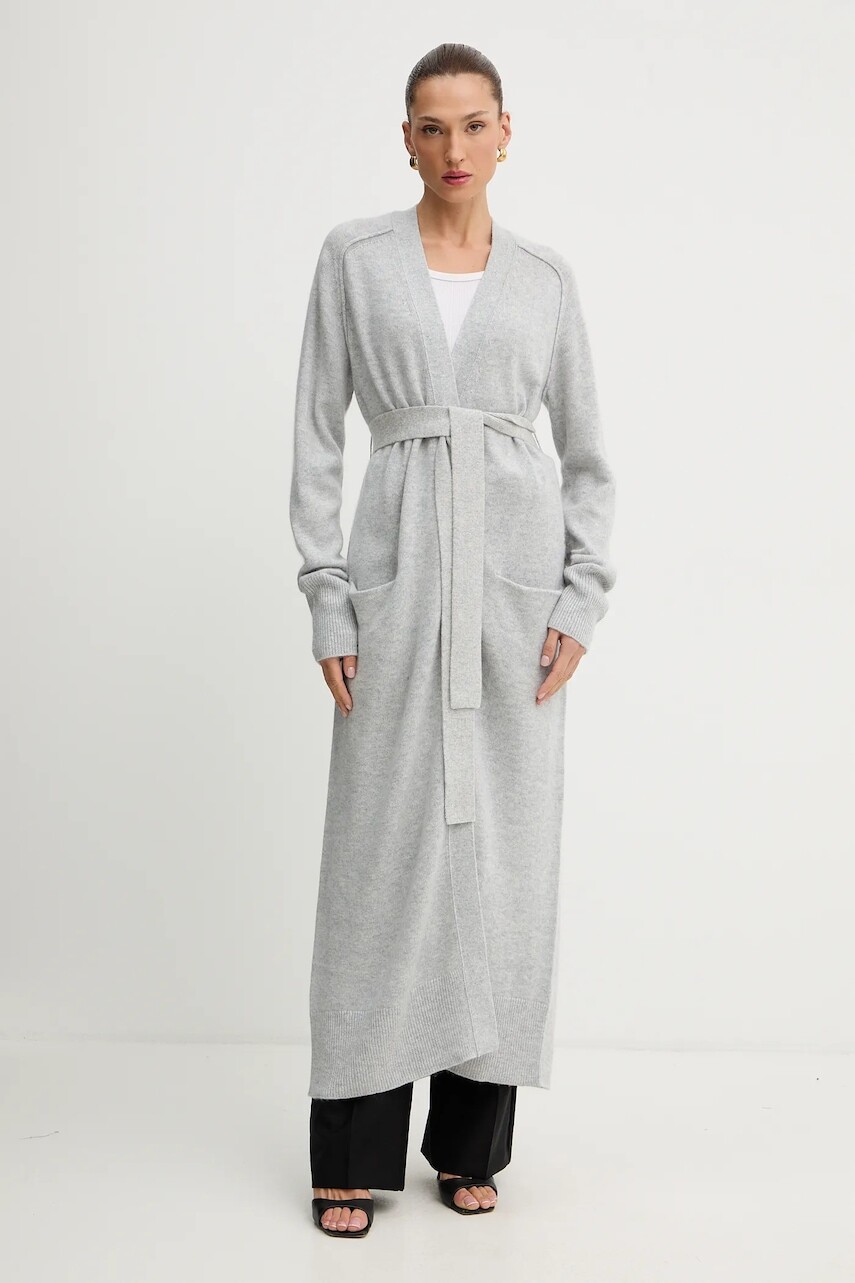 Vlnený kardigán BOSS šedá farba, 50550488