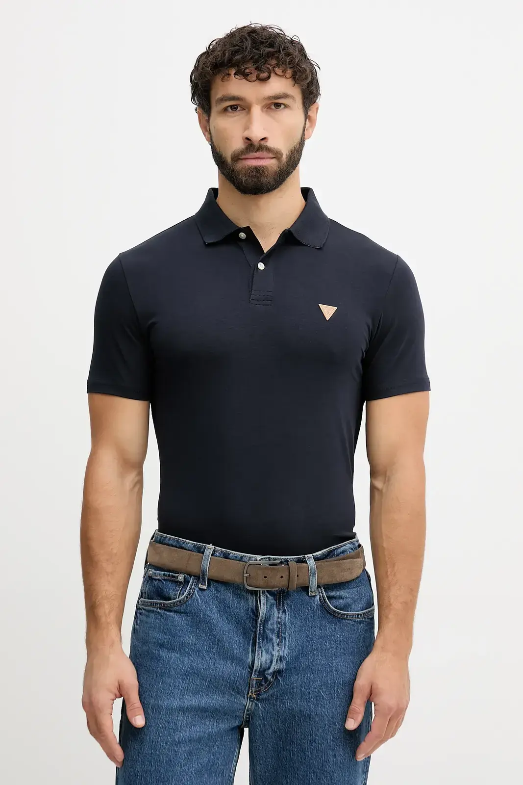 Polo tričko Guess NOLAN pánske, tmavomodrá farba, s nášivkou, M5BP66 J1314