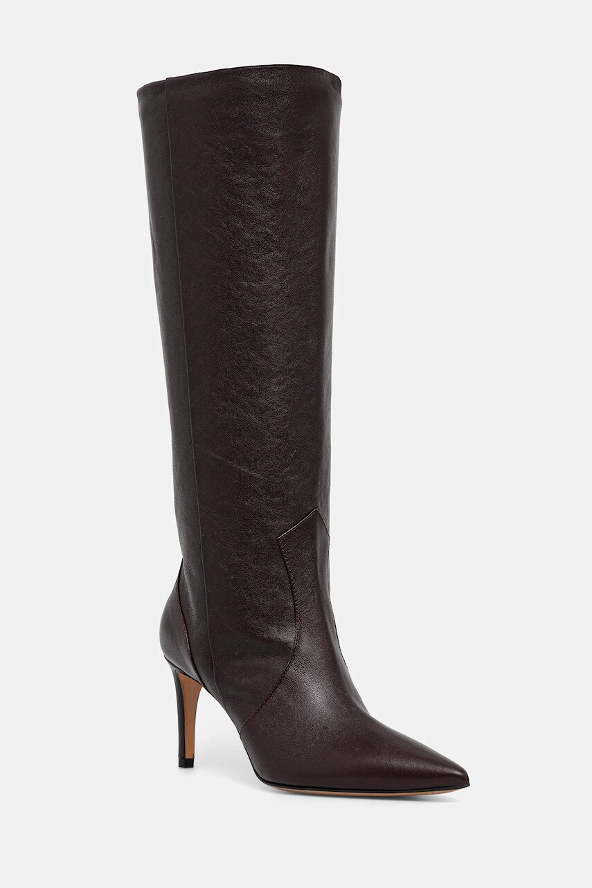 Kožené čižmy IRO Davyn Vintage bordová farba, na vysokom podpätku, WM39DAVYNVIN