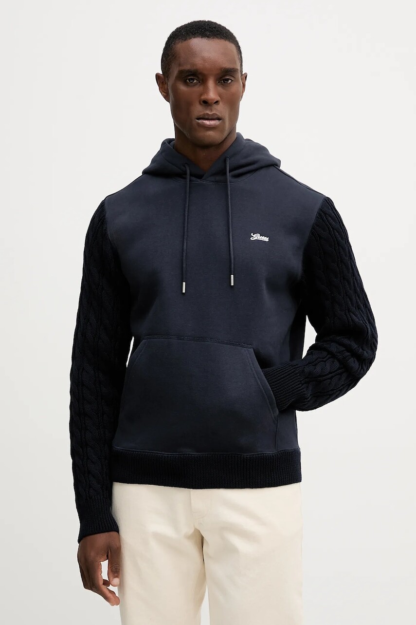 Mikina Guess tmavomodrá farba, s kapucňou, jednofarebná, M5BQ15 K0981