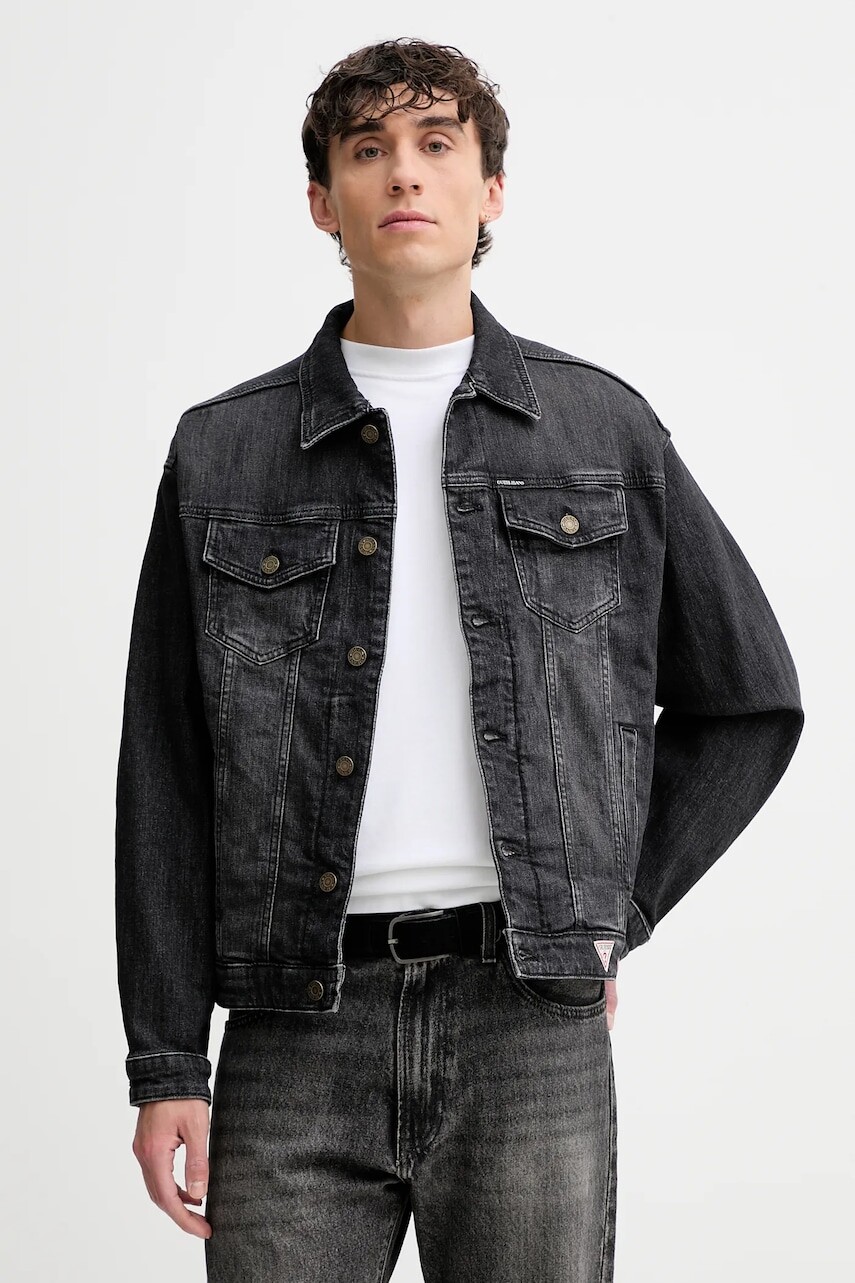 Rifľová bunda Guess Jeans šedá farba, prechodná, M5BN38 D5LW5