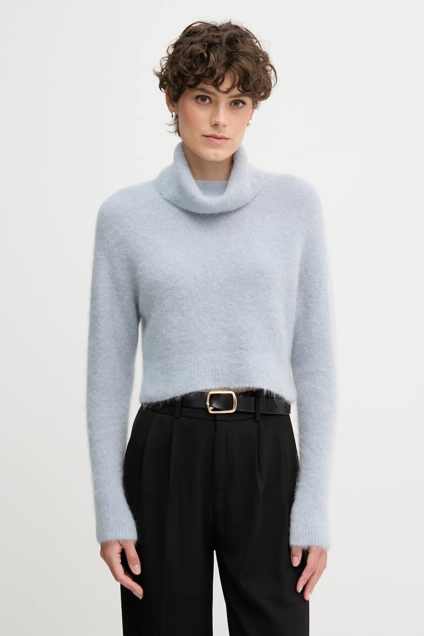 Sveter s prímesou alpaky Sandro Ferrone modrá farba, s rolákom, S9YBFNOME