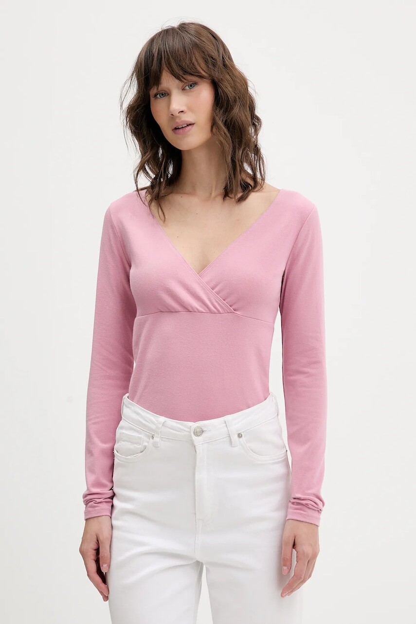 Tričko s dlhým rukávom Hollister Co. ružová farba, KI339-5066-620