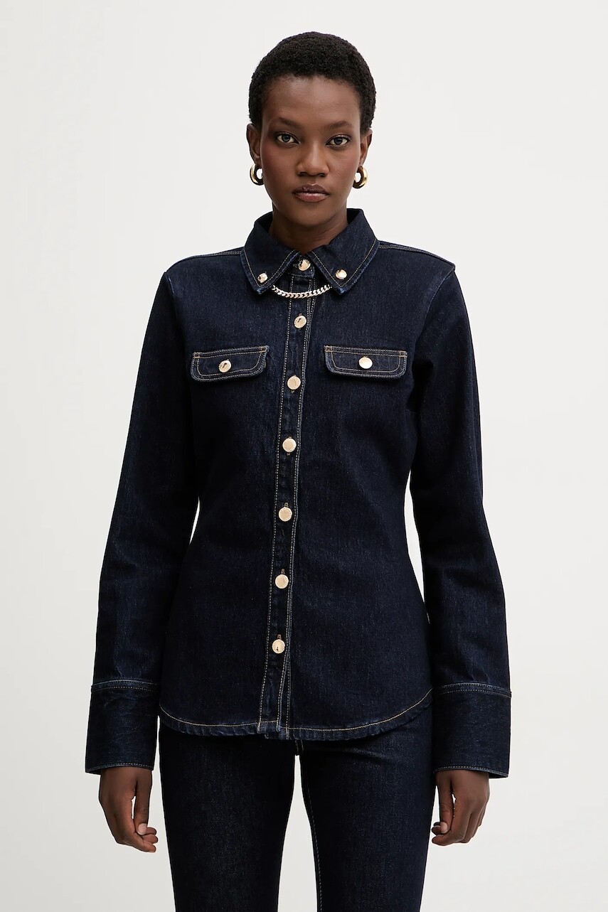 Rifľová košeľa Retrofete Jorun tmavomodrá farba, slim, s klasickým golierom, R-FW25-11811-11