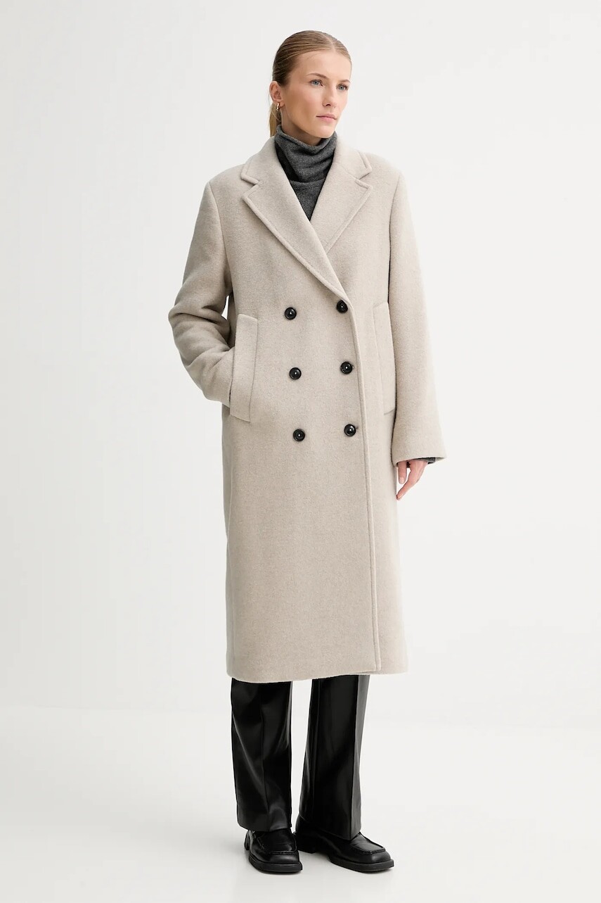 Kabát s prímesou vlny Marc O'Polo béžová farba, 510024171139