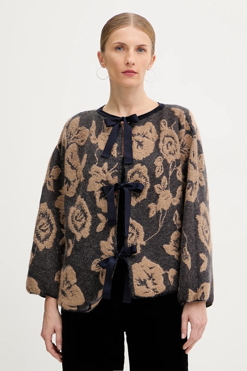 Kardigan s prímesou vlny Liviana Conti hnedá farba, L5WG67