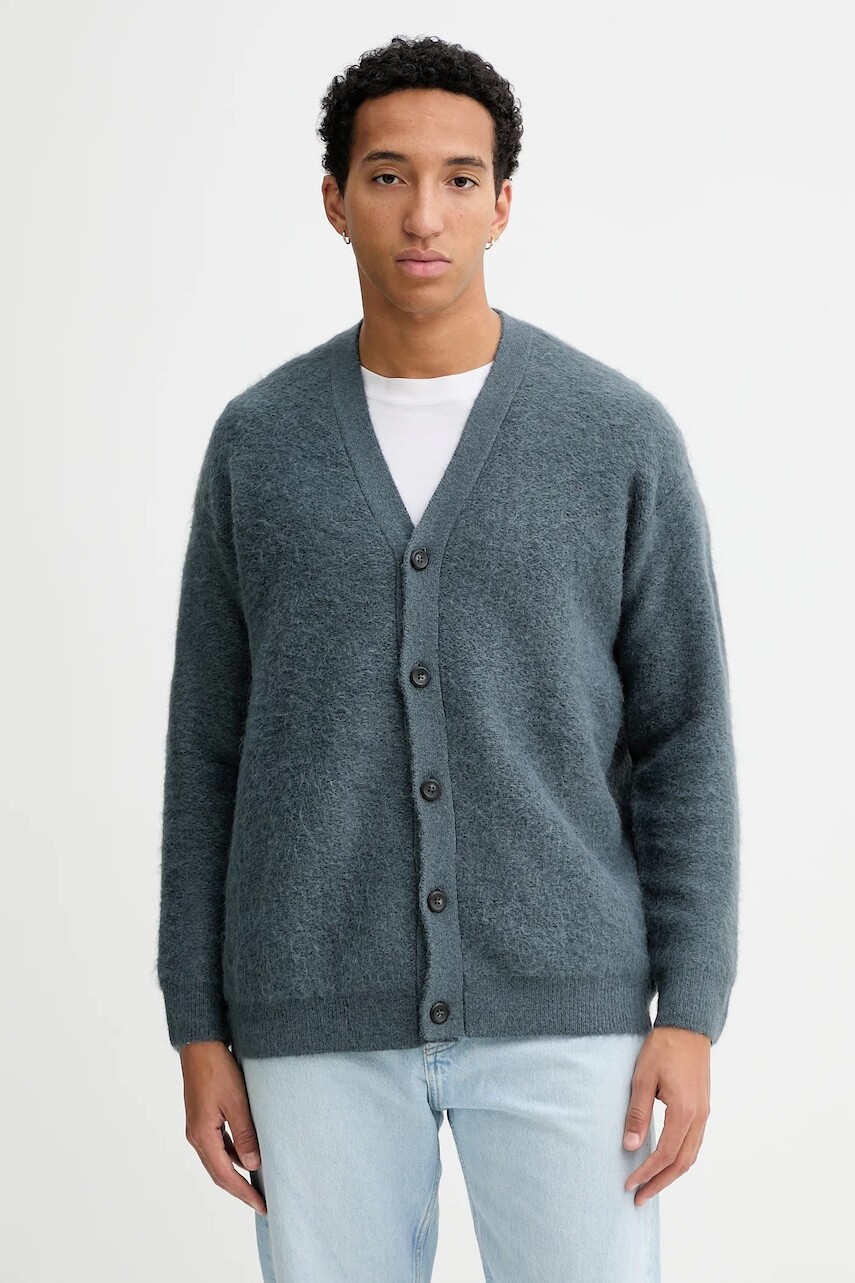 Kardigan s prímesou vlny Calvin Klein tmavomodrá farba, LV04LD308G