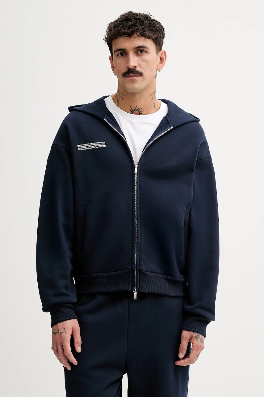 Bavlnená mikina Pangaia tmavomodrá farba, s kapucňou, jednofarebná, 10002675