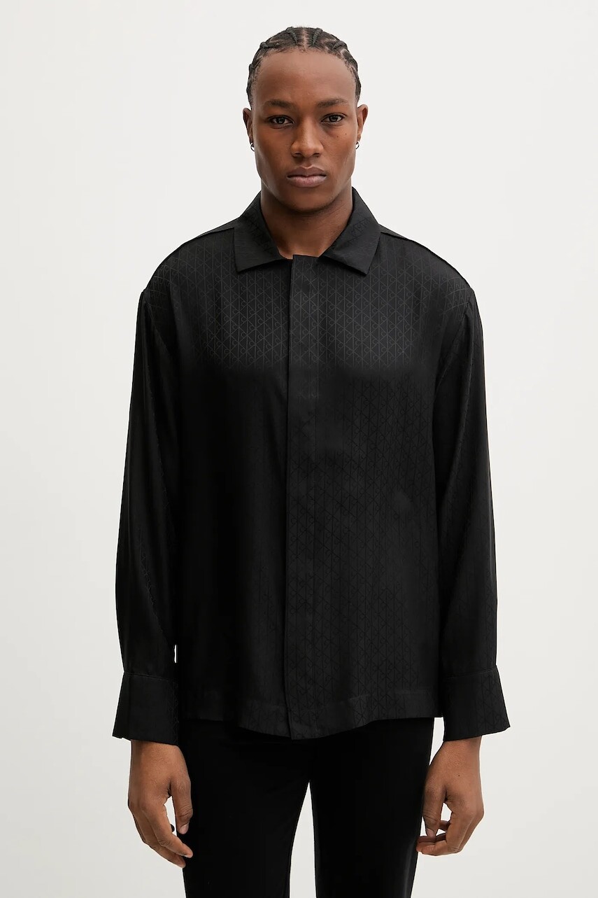 Pyžamová košeľa Calvin Klein Underwear čierna farba, LV00NM2946