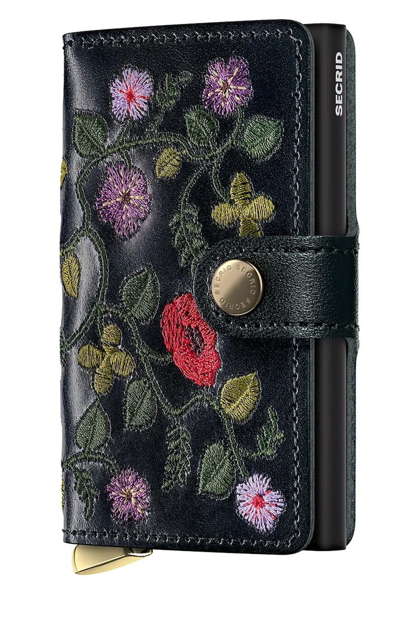 Kožená peňaženka Secrid STITCH FLORAL čierna farba