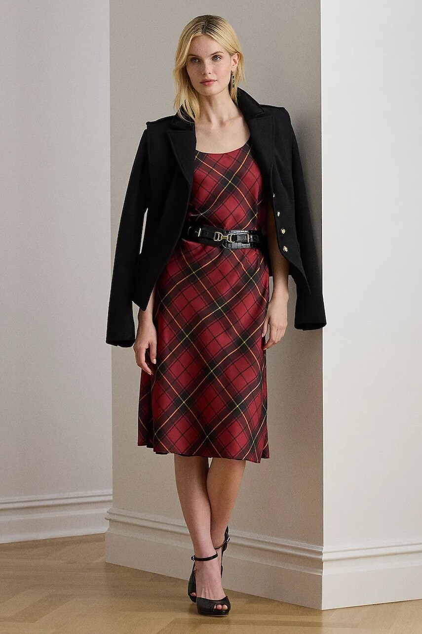 Šaty Lauren Ralph Lauren čierna farba, midi, áčkový strih, 200979919