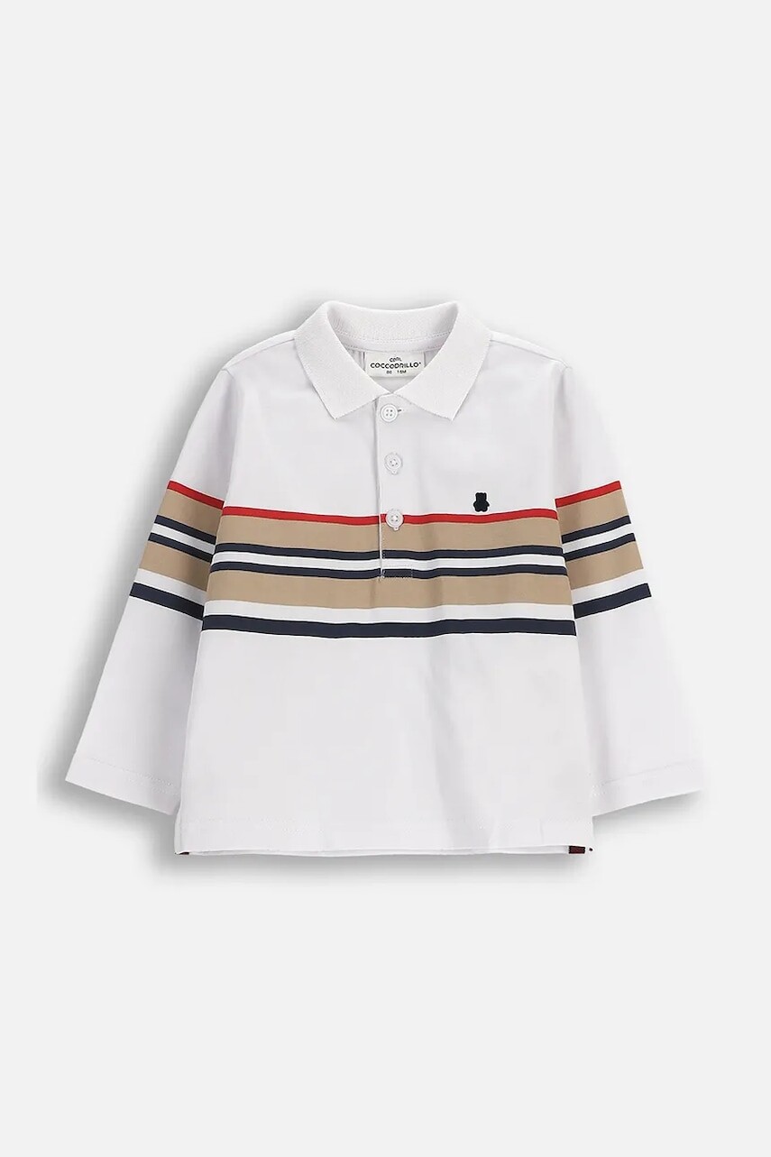 Bavlnené tričko s dlhým rukávom pre bábätká Coccodrillo biela farba, vzorované, ELEGANT BABY BOY