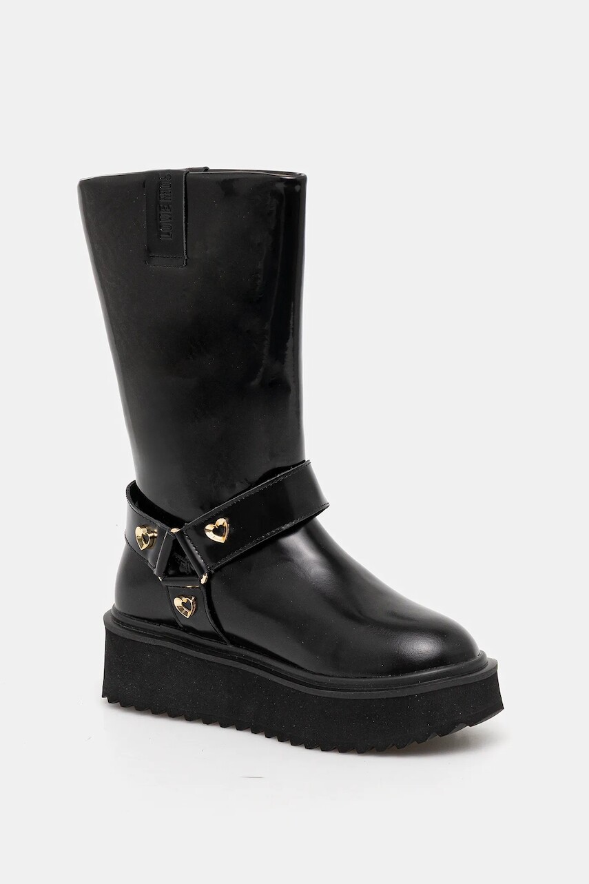 Kožené členkové topánky Love Moschino čierna farba, na platforme, JA24476I0NJD0000