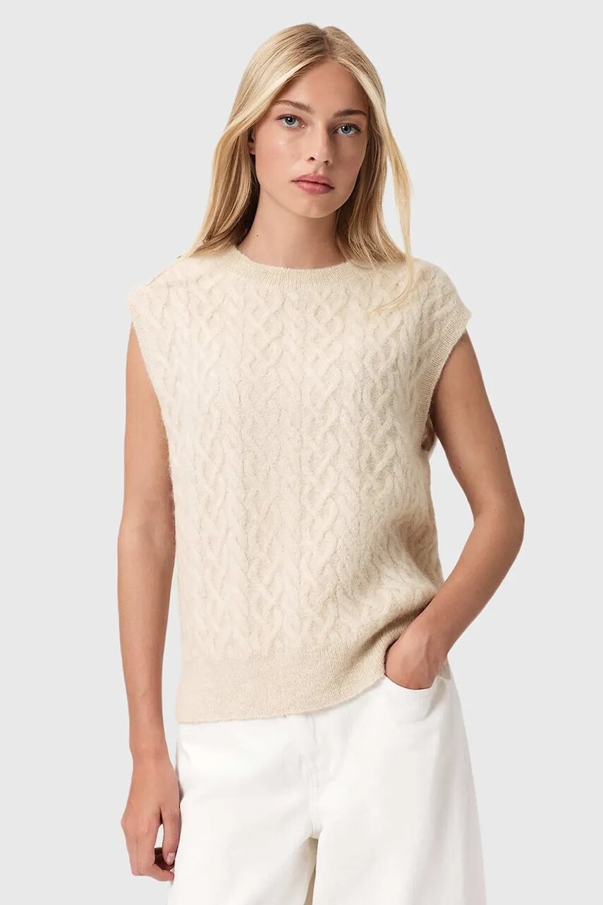 Vesta s prímesou vlny AllSaints béžová farba, s rolákom, W060KD