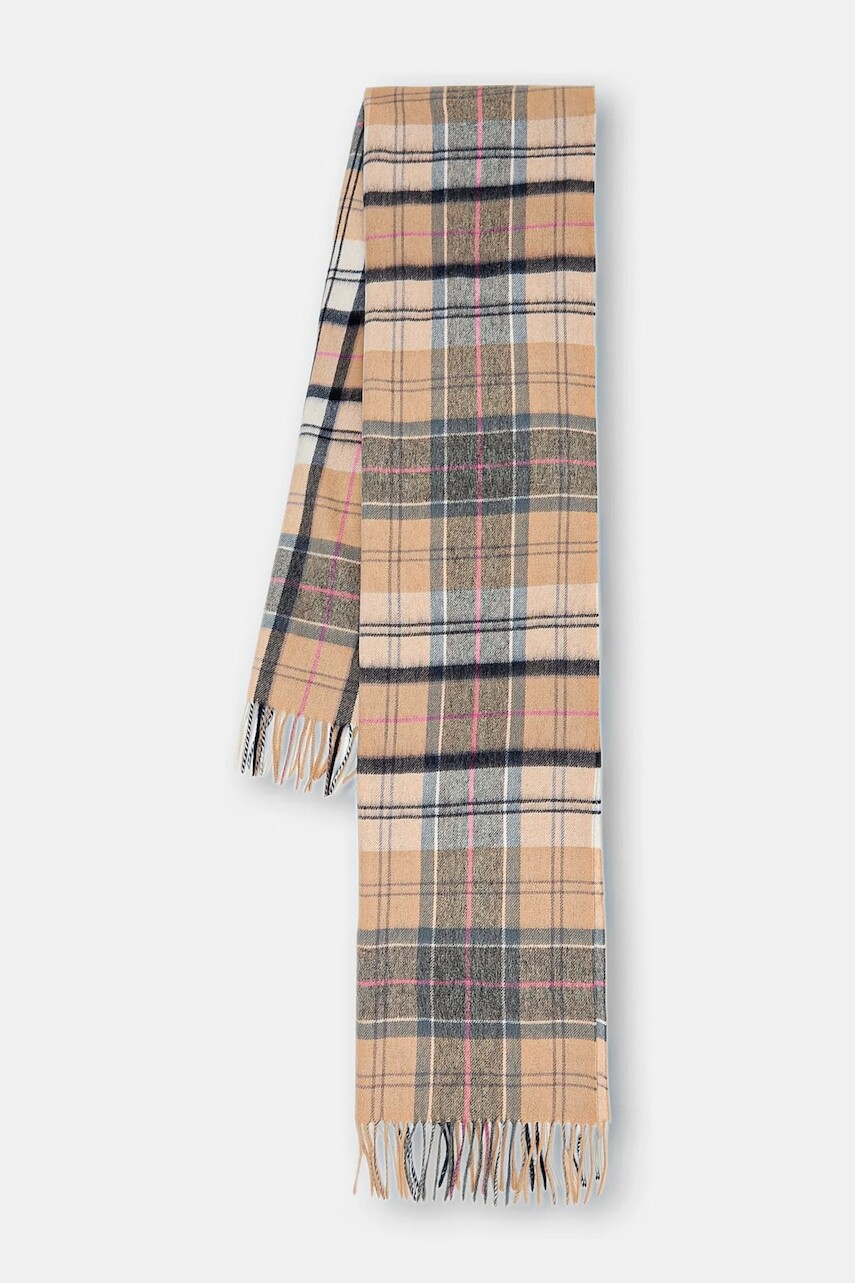 Vlnený šál Barbour béžová farba, vzorovaný, LSC0477
