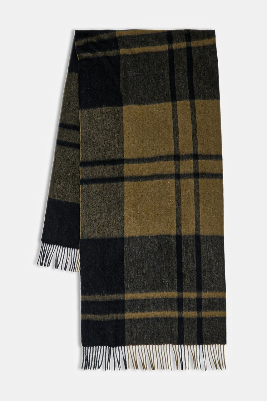 Vlnený šál Barbour zelená farba, vzorovaný, LSC0483