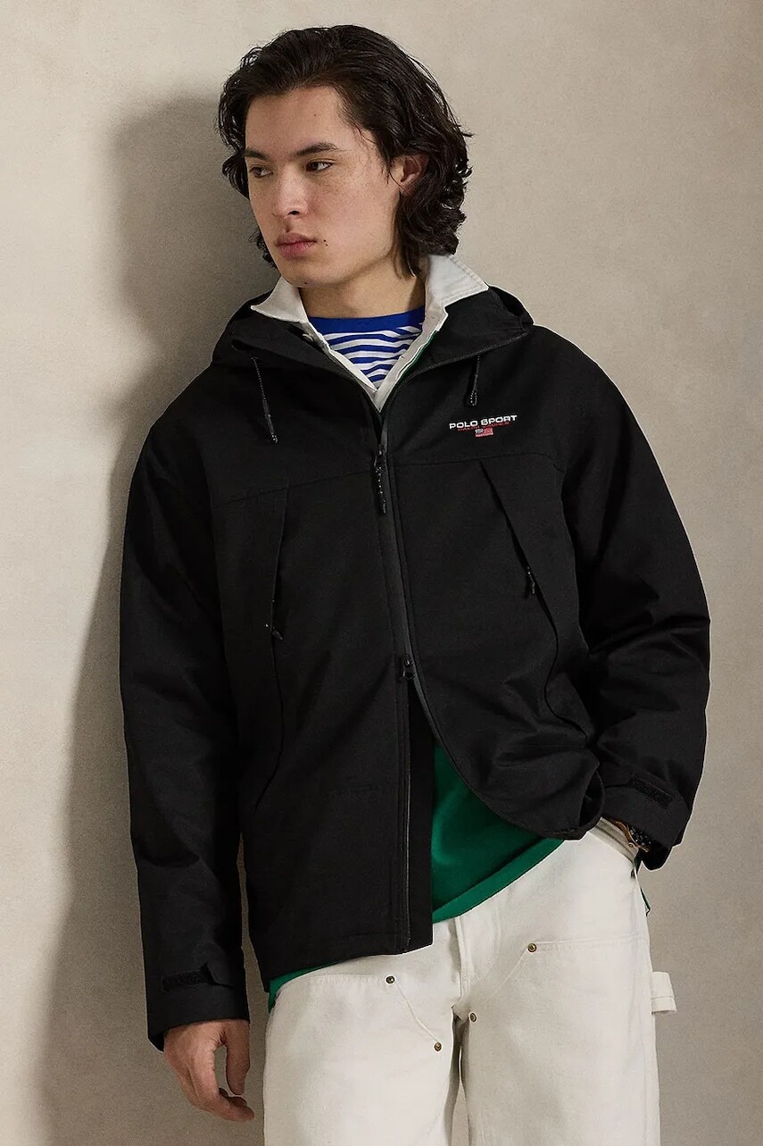 Bunda Polo Ralph Lauren čierna farba, prechodná, oversize, 710P00794