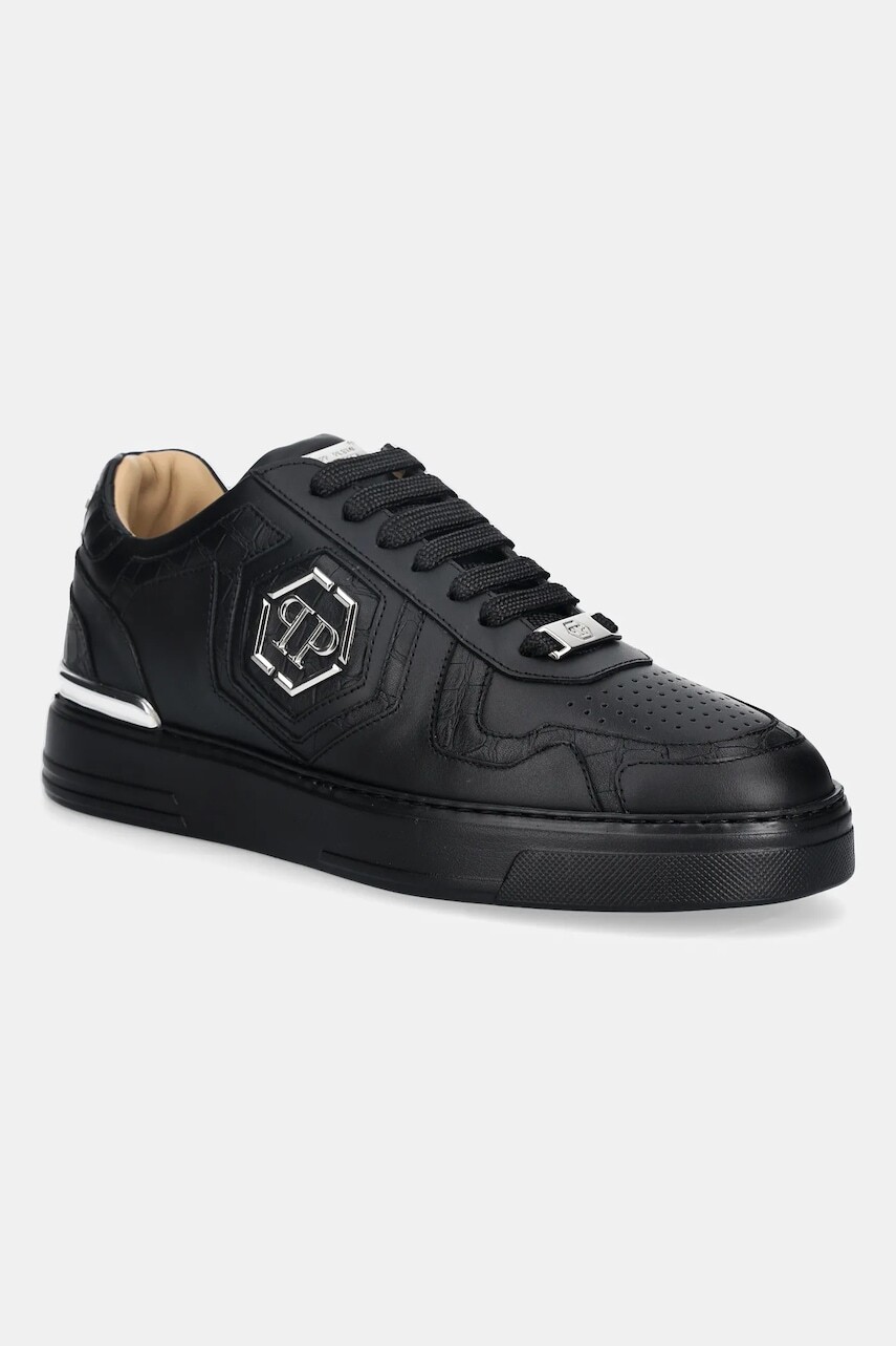 Kožené tenisky Philipp Plein Low Top čierna farba, USC0757.PLE075.0202