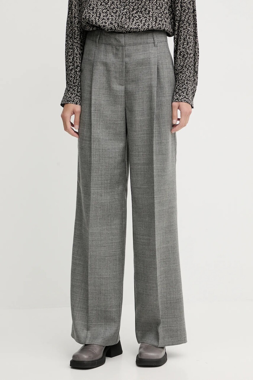 Vlnené nohavice Marc O'Polo šedá farba, rovný strih, vysoký pás, 600006810005