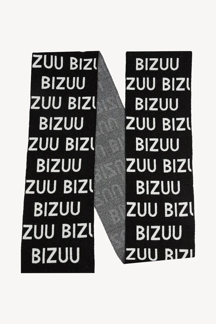 Šál s prímesou vlny Bizuu LOGGU čierna farba, vzorovaný, LOGGU CZARNY