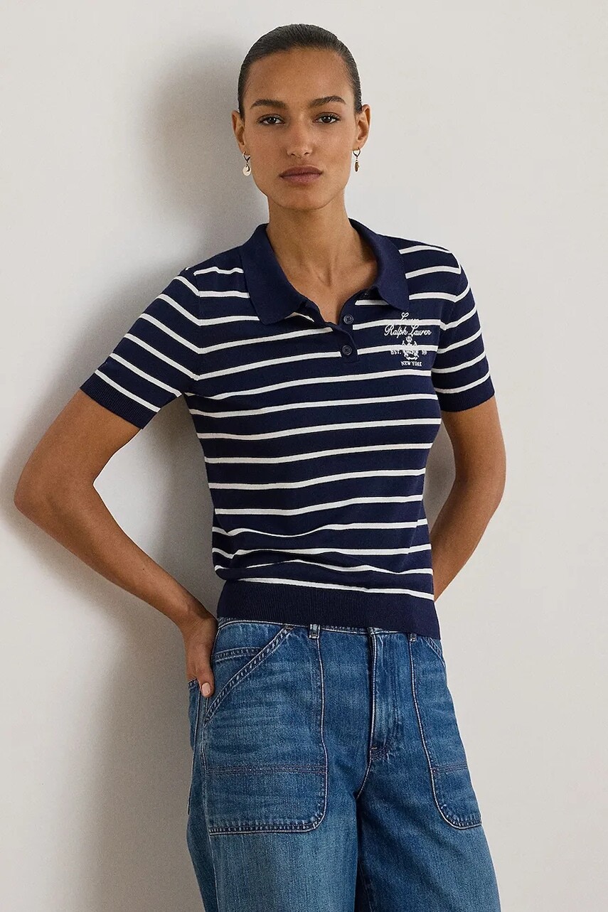 Polo tričko Lauren Ralph Lauren dámske, tmavomodrá farba, 200P03506
