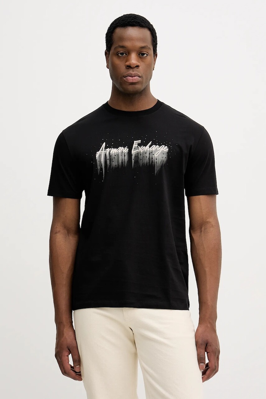 Bavlnené tričko Armani Exchange pánske, čierna farba, s potlačou, XM001462 AF10364