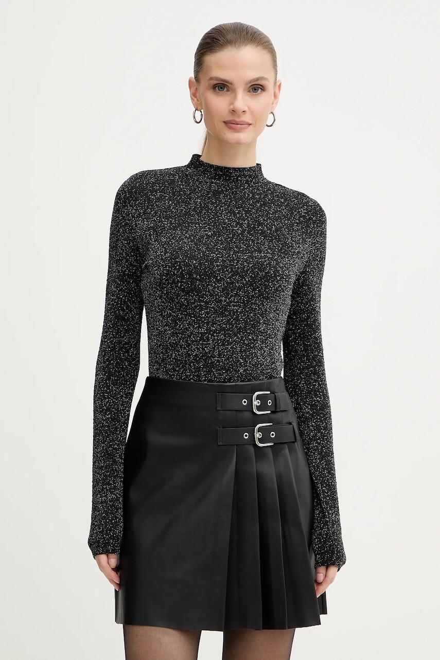 Tričko s dlhým rukávom Morgan čierna farba, s rolákom, TBRIN