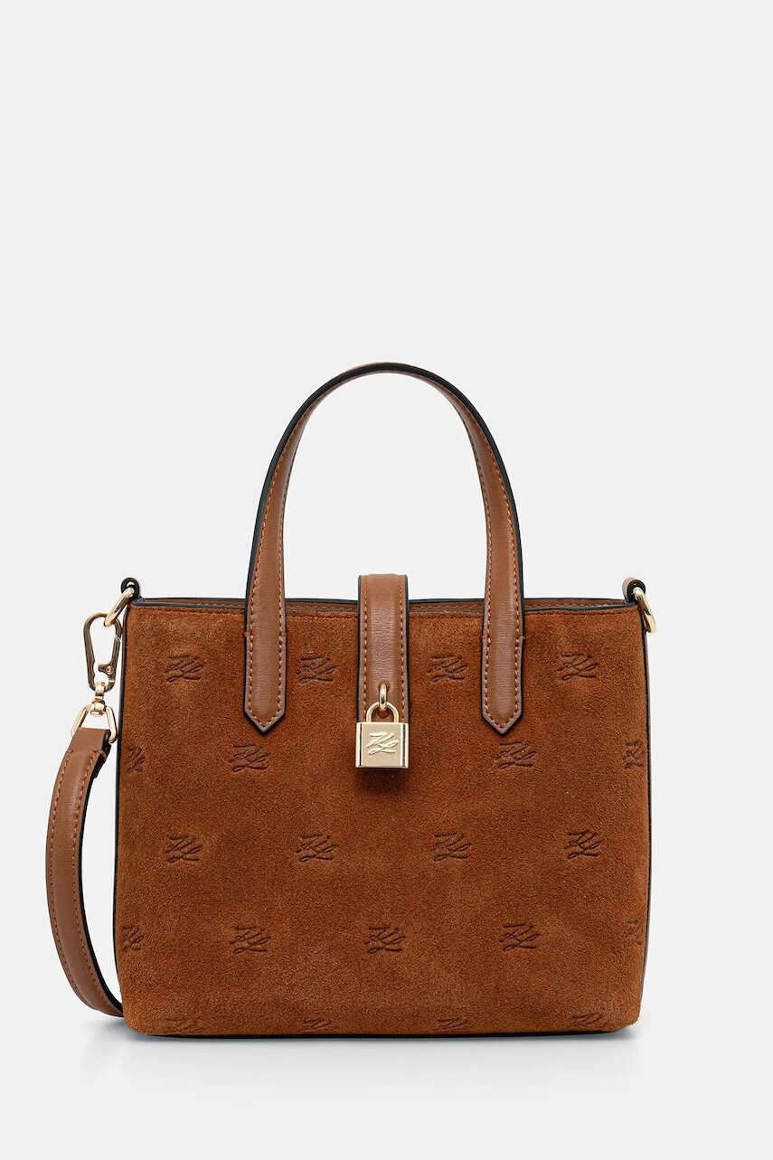 Semišová kabelka Karl Lagerfeld K/AUTOGRAPH hnedá farba, B1W30104