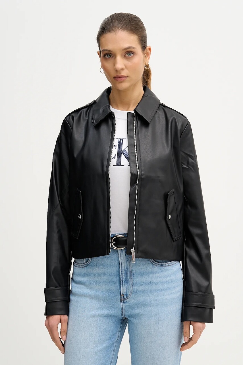 Bunda Calvin Klein Jeans čierna farba, prechodná, LV047E501G