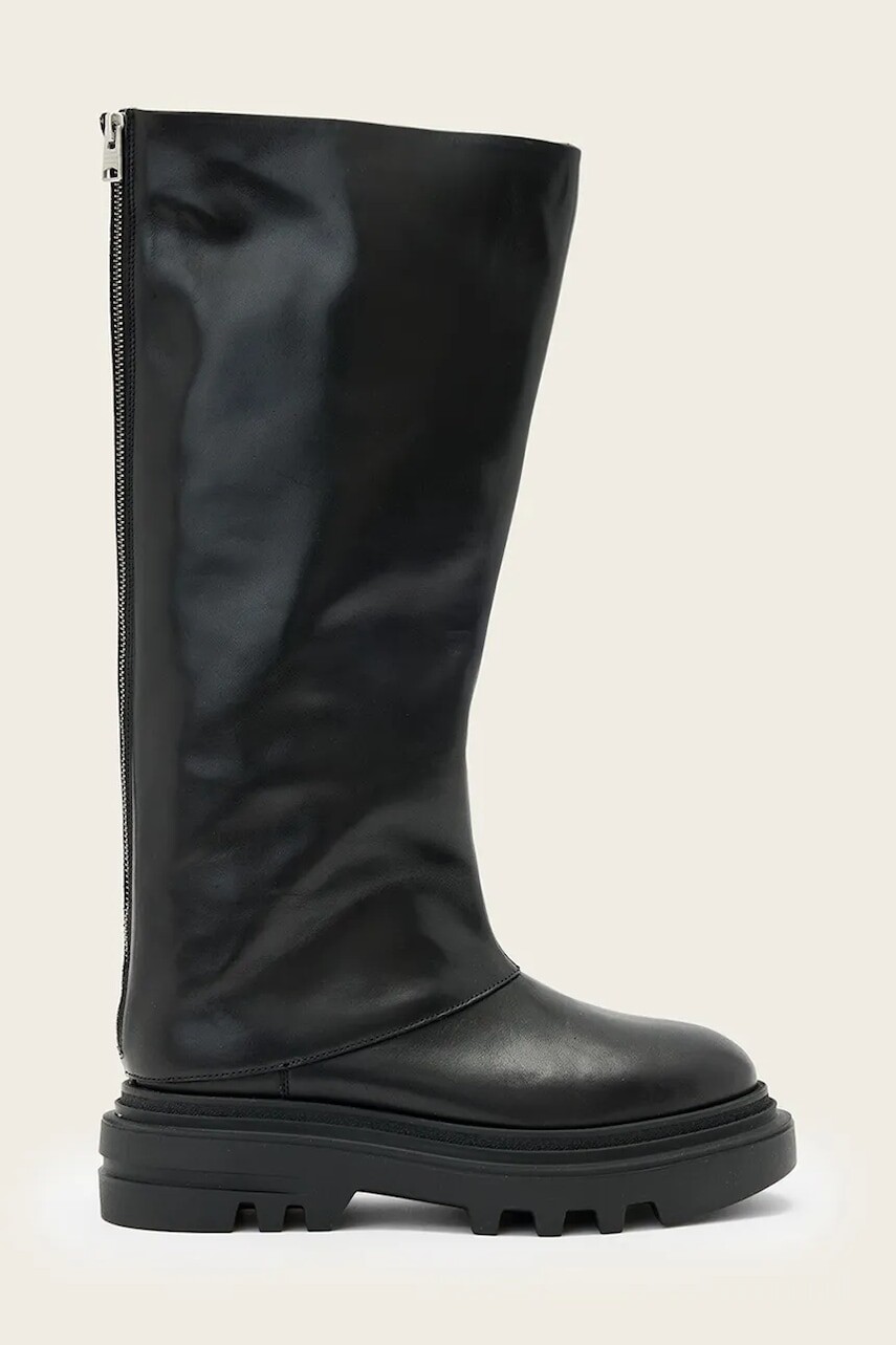 Kožené čižmy AllSaints Maxie Boot čierna farba, na platforme, W064FD