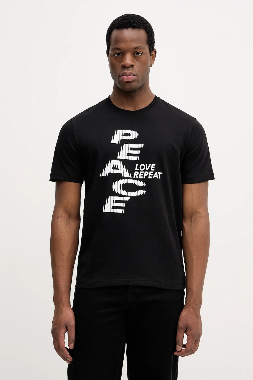 Bavlnené tričko United Colors of Benetton pánske, čierna farba, s potlačou, 3MI5U10BD