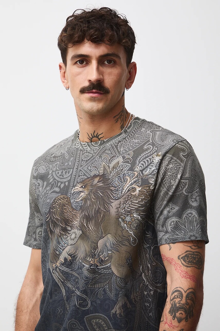 Tričko Medicine pánske, hnedá farba, vzorovaná