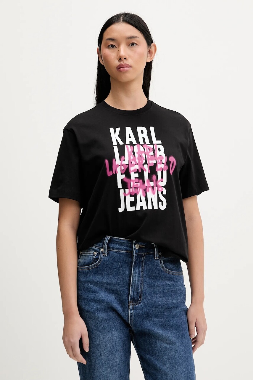 Bavlnené tričko Karl Lagerfeld Jeans dámske, čierna farba, B1W17057