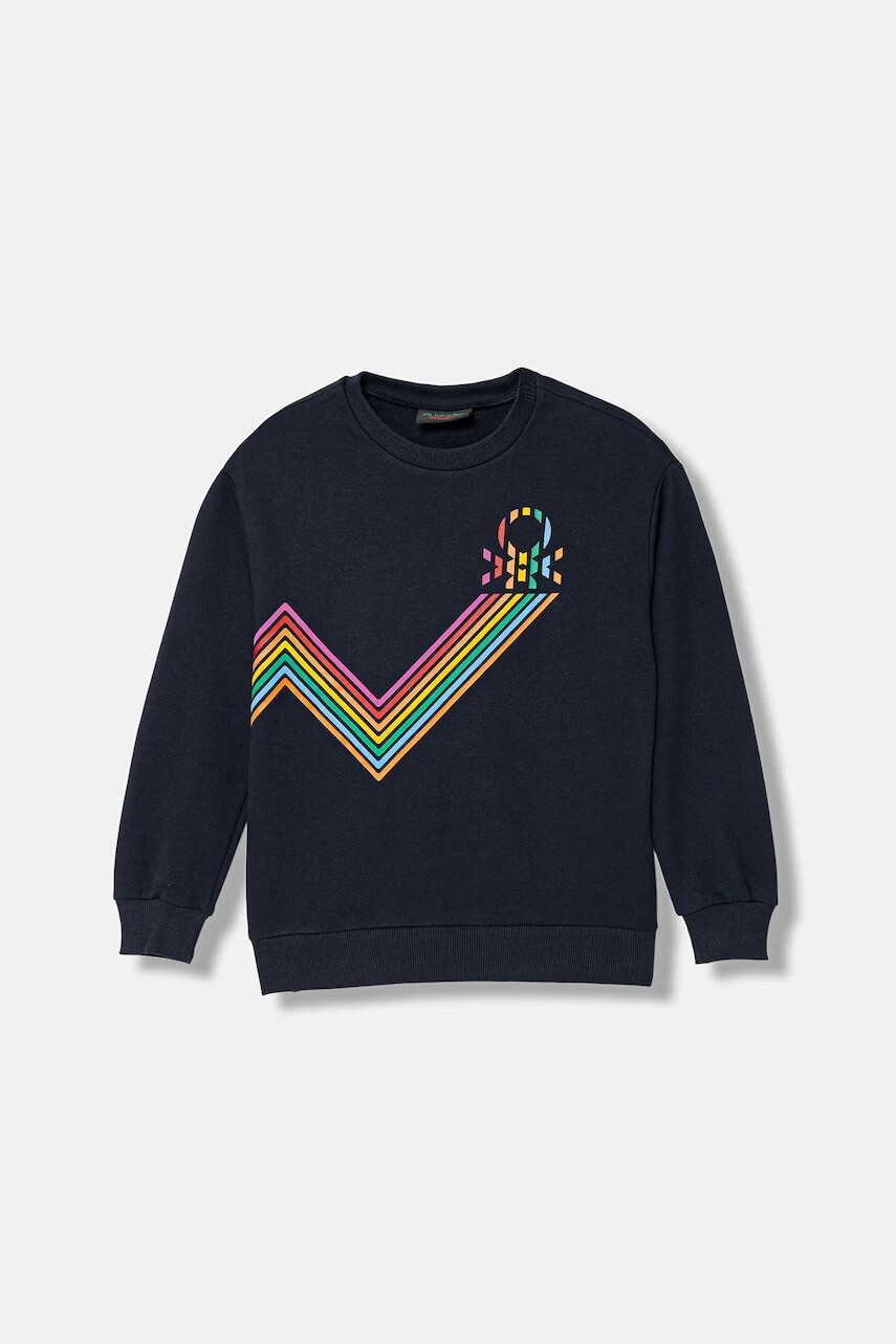 Detská bavlnená mikina United Colors of Benetton tmavomodrá farba, s potlačou, 33NVC10QW