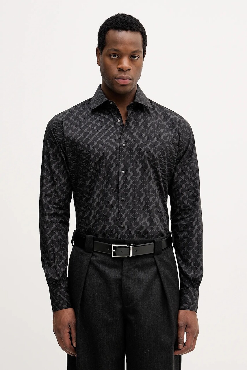 Bavlnená košeľa Karl Lagerfeld čierna farba, regular, s klasickým golierom, 561666.605000