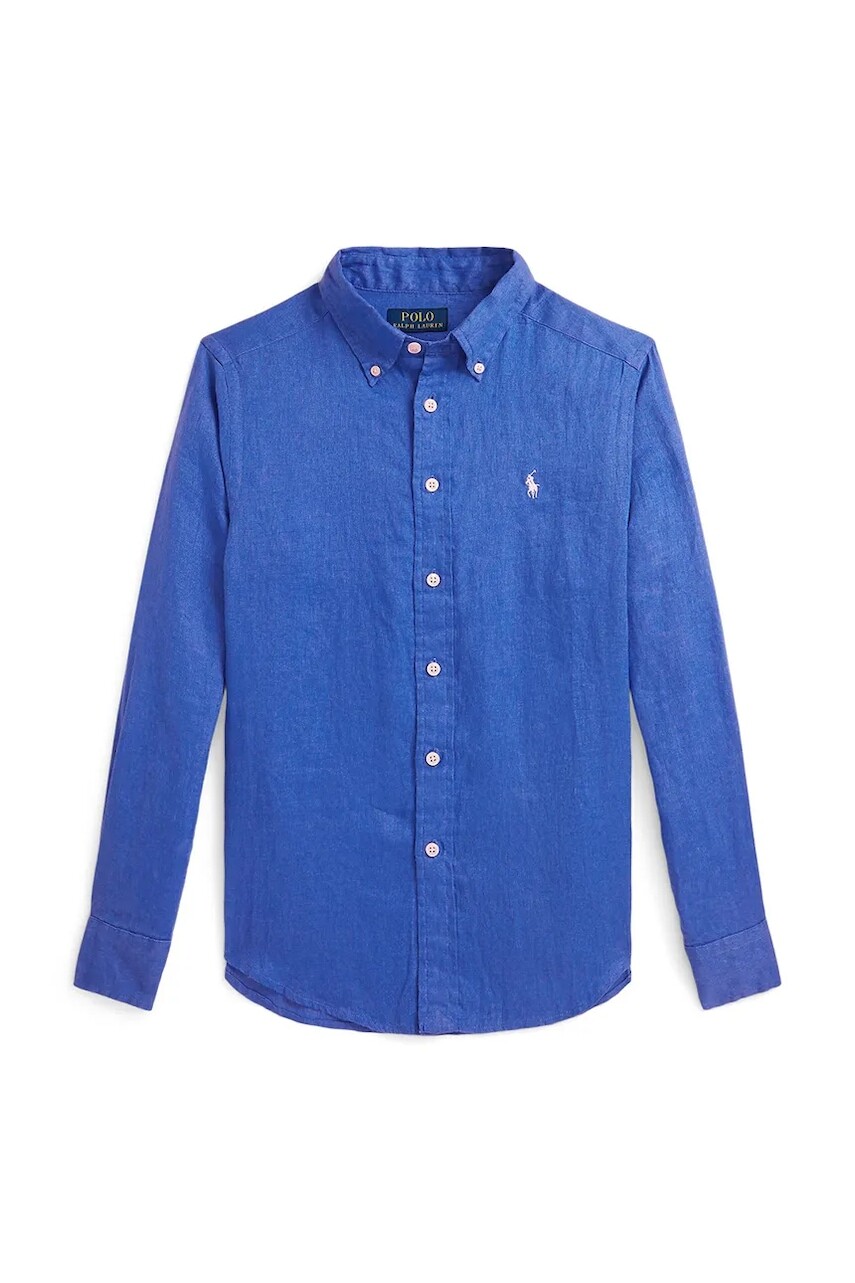 Detská ľanová košeľa Polo Ralph Lauren modrá farba, 323967600501