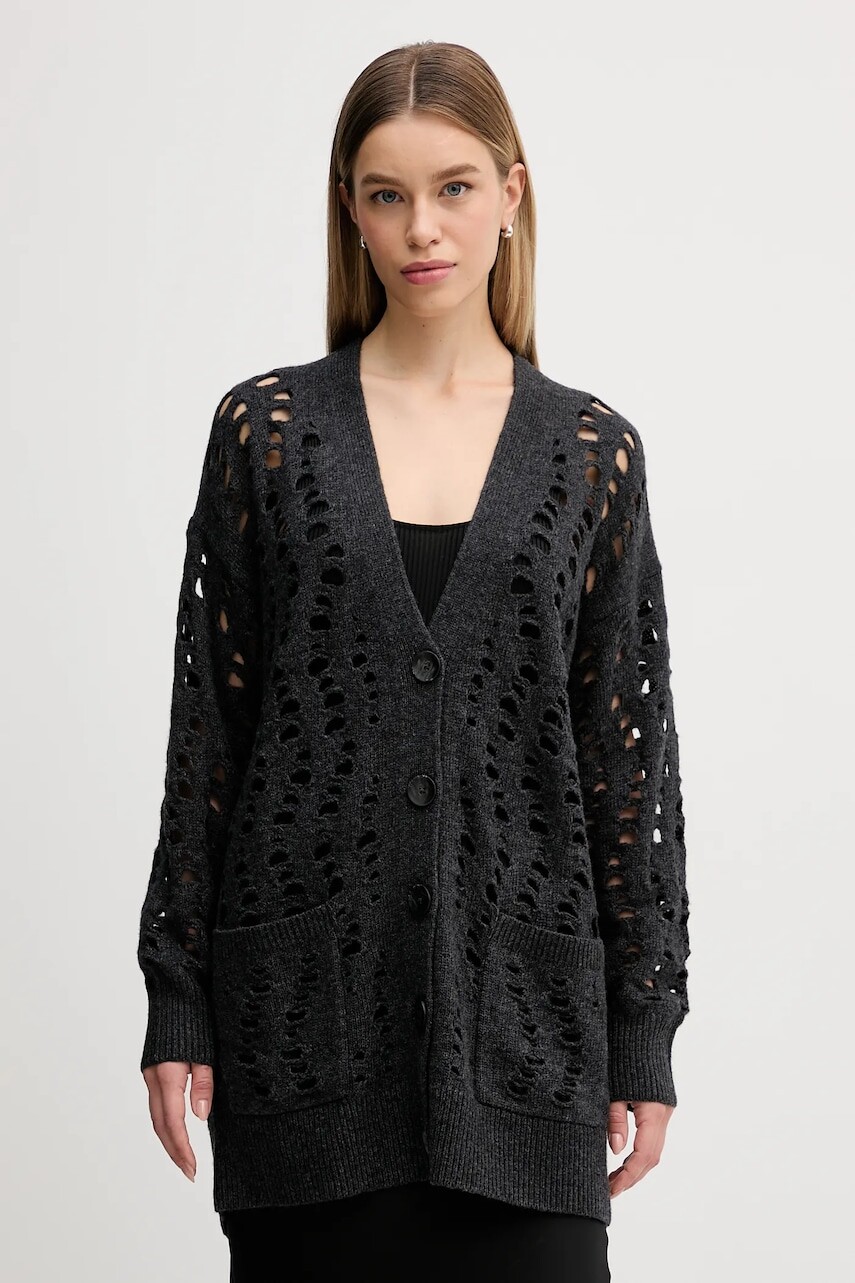 Kardigan s prímesou vlny Sisley šedá farba, teplé, 1UFLL602W