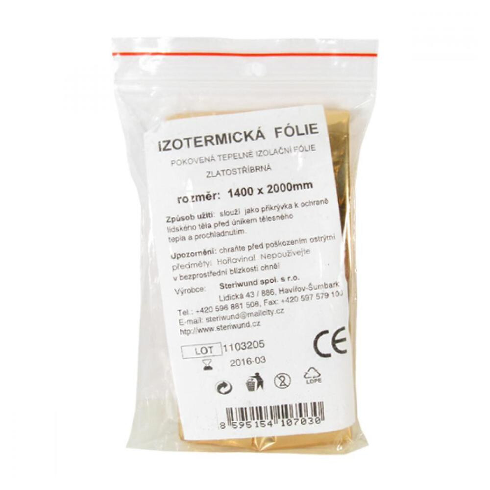 STERIWUND Izotermická fólia zlato-strieborná 140 x 200 cm