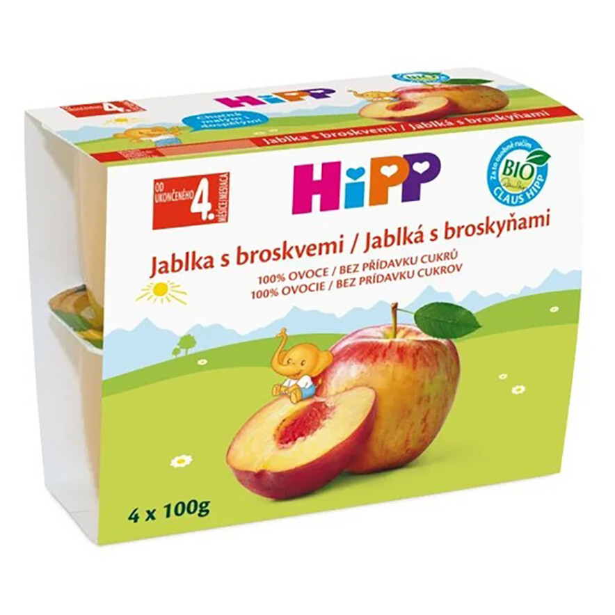 HIPP Ovocie 100% jablká s broskyňami BIO 4 x 100 g
