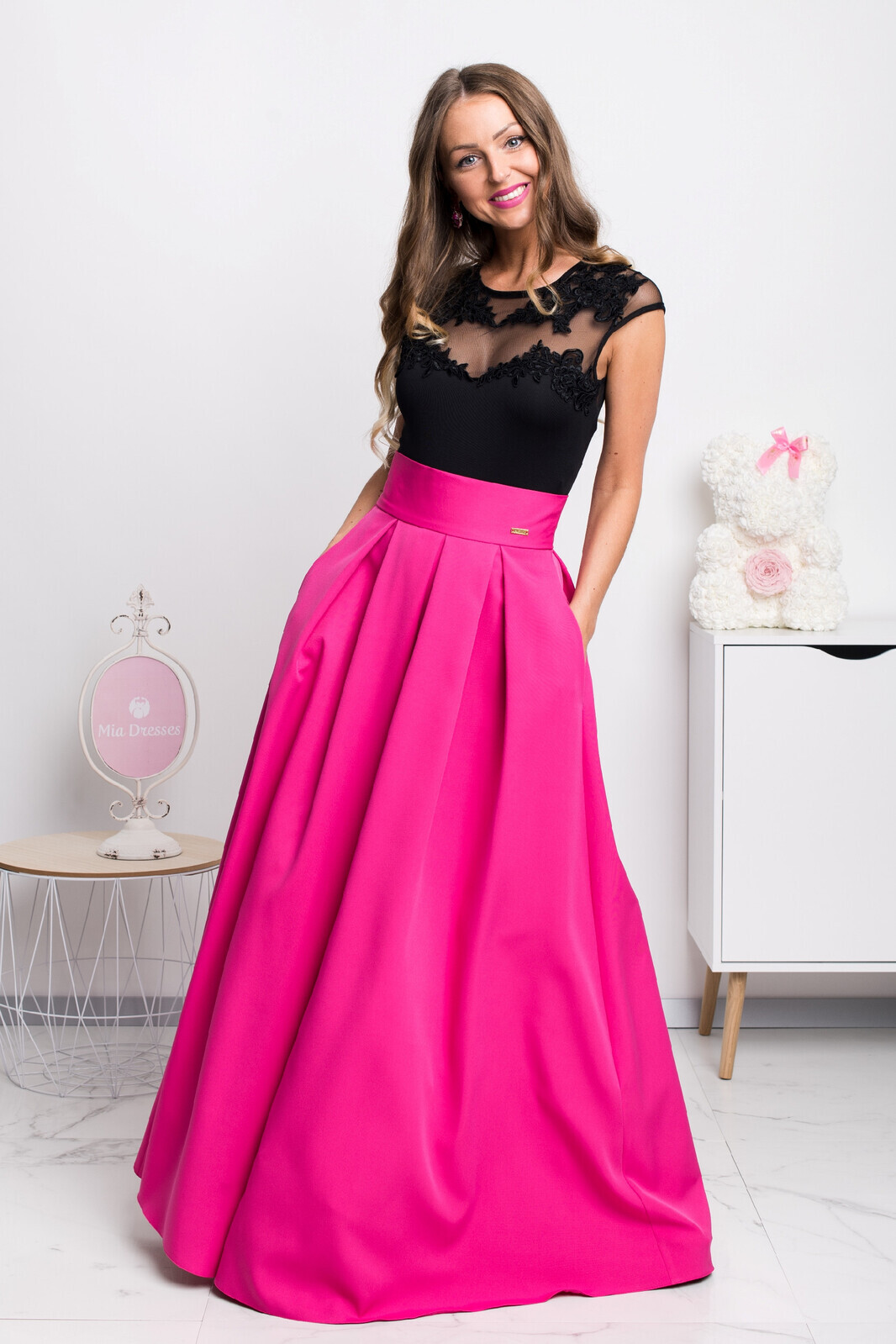 Parisse Cyklámenová dlhá sukňa Veľkosť: S