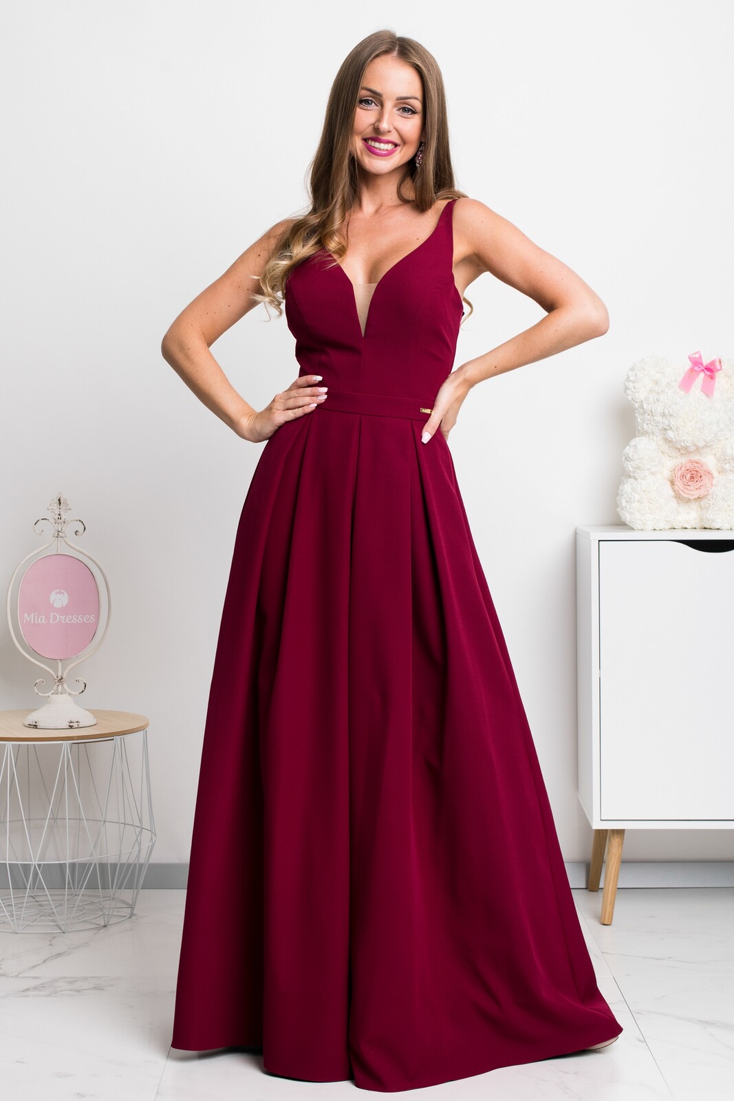 Parisse Bordové dlhé spoločenské šaty Veľkosť: L