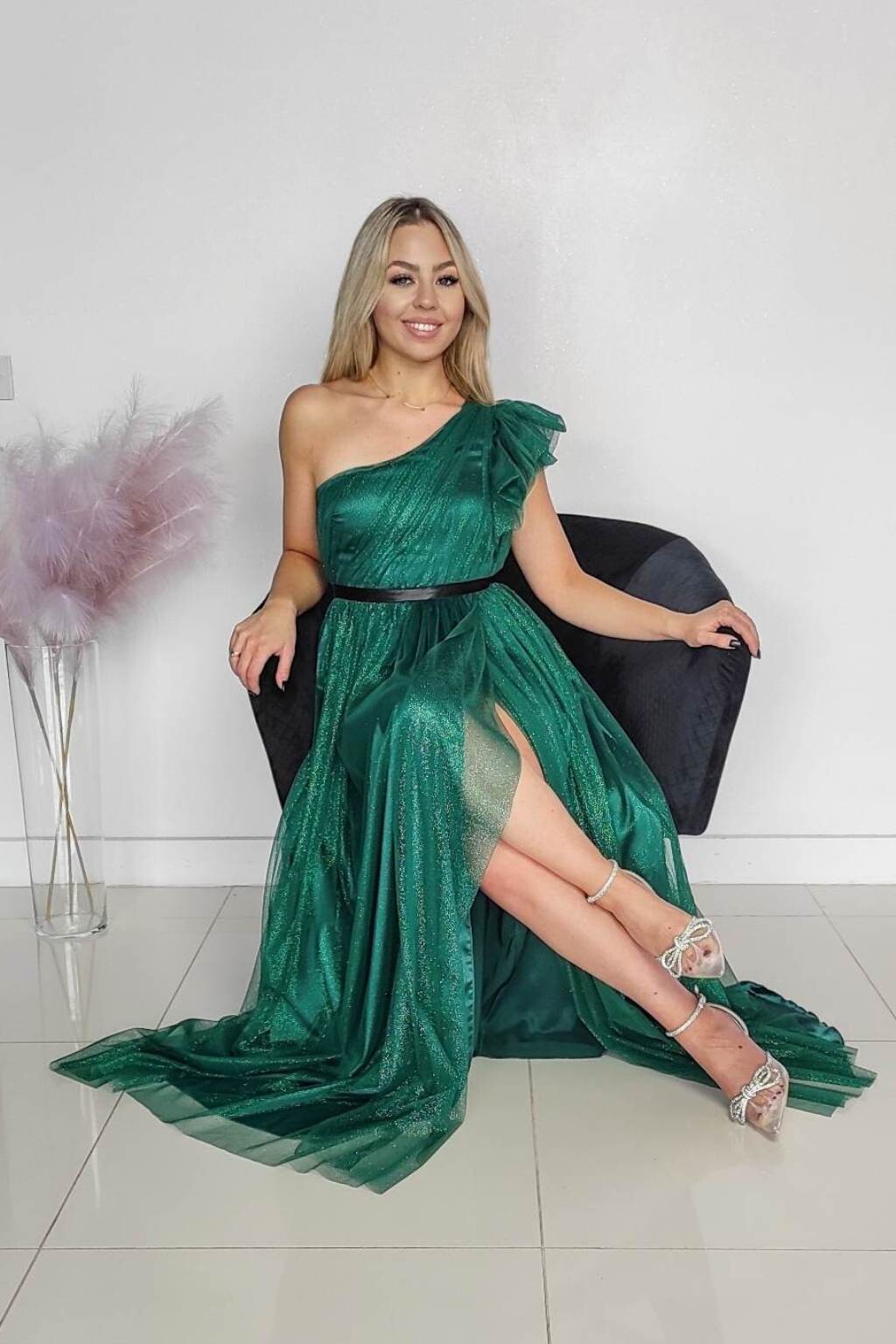 Parisse Smaragdové spoločenské tylové šaty s flitrami Veľkosť: S