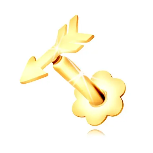 Piercing do brady a pery zo zlata 375 - motív šípu a symetrického kvietku