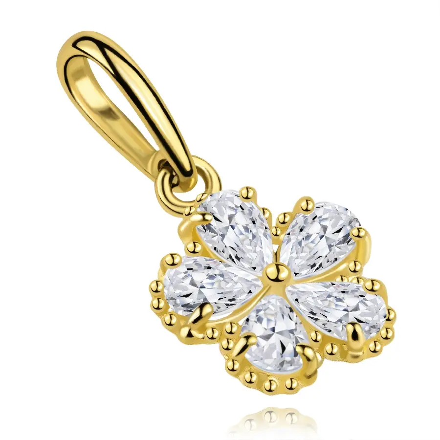 Zlatý prívesok 9K kvet z čírych zirkónov