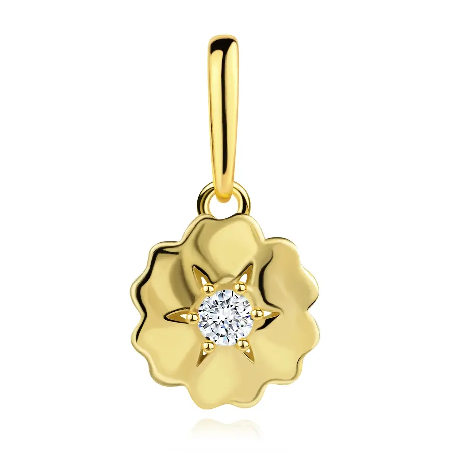 Zlatý prívesok 9K kvet so zvlnenými lupeňmi a čírym zirkónom