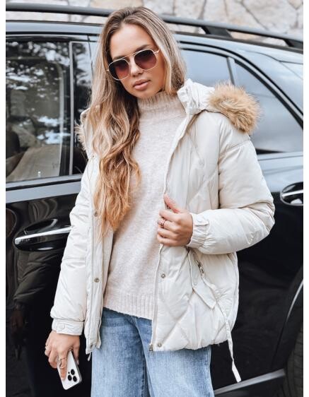 Dámska zimná prešívaná bunda s kapucňou, biela