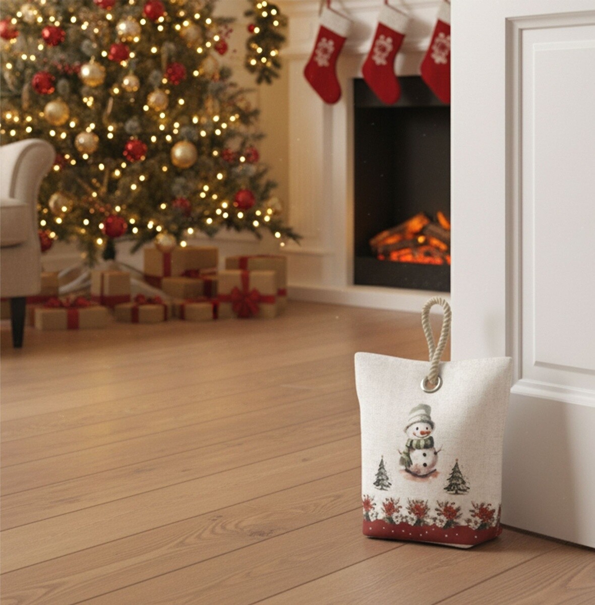 Dverová zarážka - závažie, Snehuliak a vianočné hviezdy, 22 x 23 cm