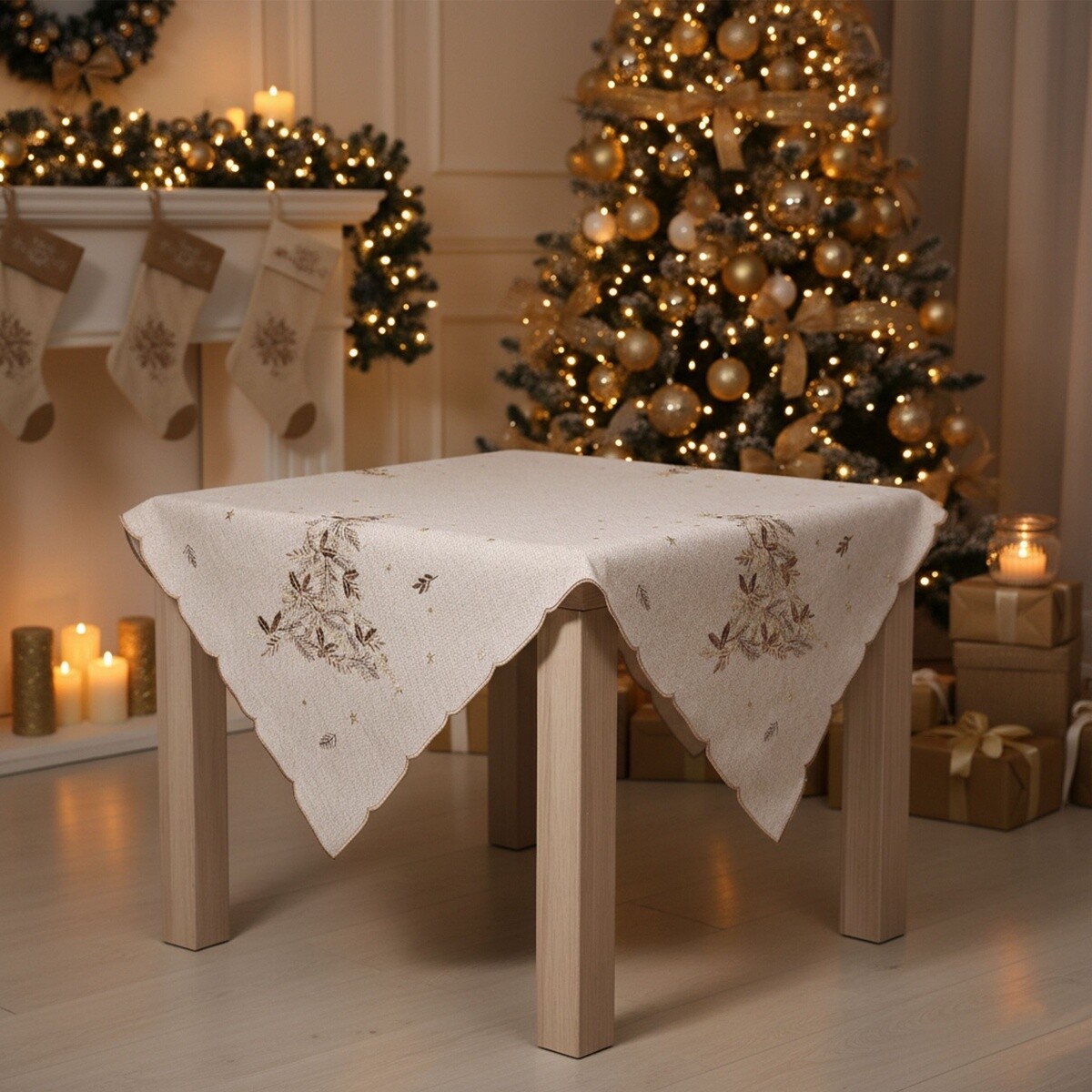 Obrus Vianočný, Vianočný hnedý stromček, béžový